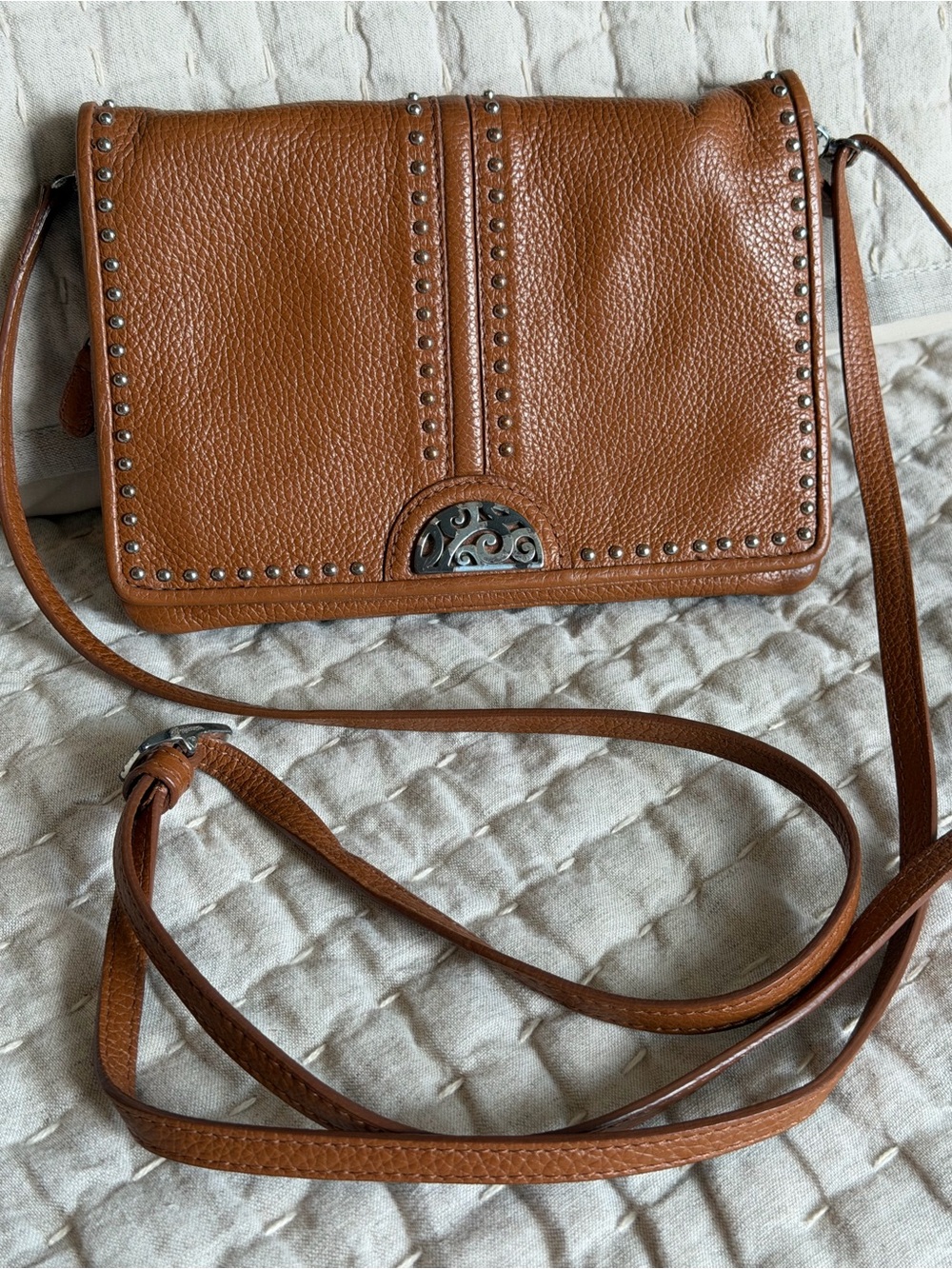 Brighton Toffee Brown Textured Leather Crossbody Organizer. 7.5x5.5